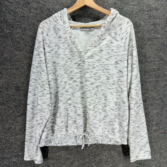 Absolutely Famous Hoodie Women XL White Striped Long Sleeve Pullover V-Neck - Picture 1 of 7